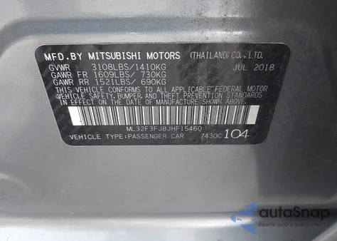 2018 Mitsubishi Mirage G4 Es z USA, uszkodzony, nr VIN ML32F3FJ8JHF15460
